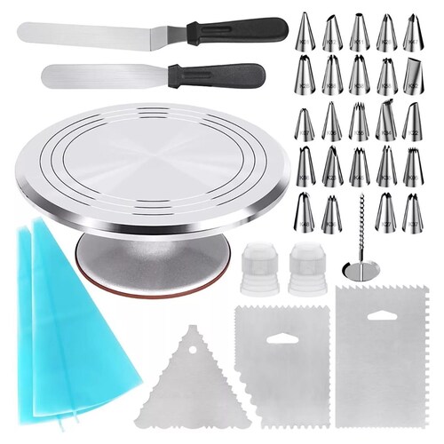 Set Base Giratoria Metálica P/decoración Pastel Duyas Espátu