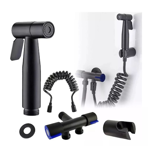 Grifo Para Inodoro+válvula Angular De Doble Salida+cepillo Negro