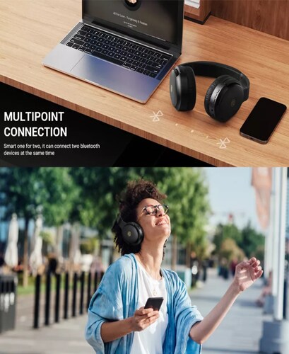 Audifonos Cancelacion Ruido Diadema Inalámbrico Bluetooth Emuael ANC918 ANC negro.