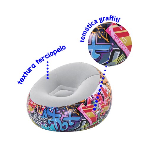 Sillón Inflable Silla Aterciopelada Puff Graffiti + Bomba.