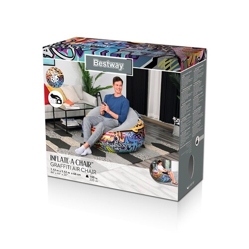 Sillón Inflable Silla Aterciopelada Puff Graffiti + Bomba.