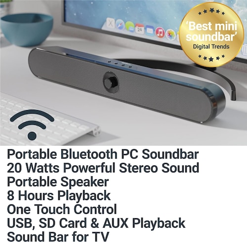  Barra de sonido con altavoces potentes,: Bluetooth  con 8 horas de reproducción   Majority Atlas 