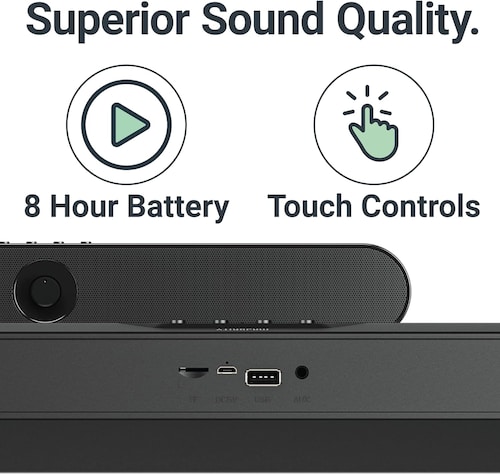  Barra de sonido con altavoces potentes,: Bluetooth  con 8 horas de reproducción   Majority Atlas 
