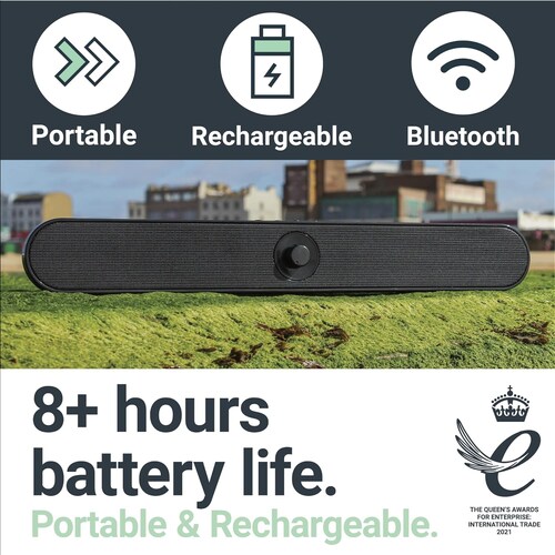  Barra de sonido con altavoces potentes,: Bluetooth  con 8 horas de reproducción   Majority Atlas 