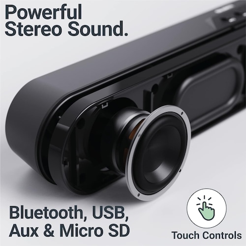  Barra de sonido con altavoces potentes,: Bluetooth  con 8 horas de reproducción   Majority Atlas 