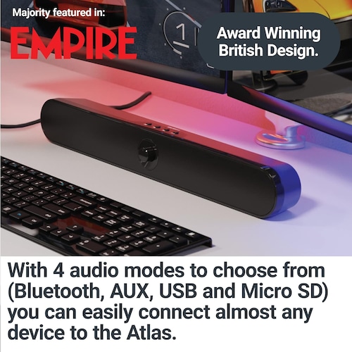  Barra de sonido con altavoces potentes,: Bluetooth  con 8 horas de reproducción   Majority Atlas 