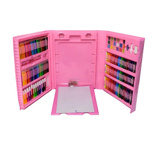 Kit De Dibujo Para Colorear Con Estuche Portátil 208 Piezas Rosa