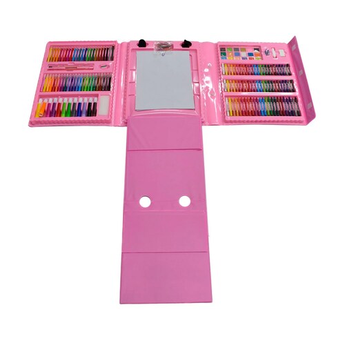 Kit De Dibujo Para Colorear Con Estuche Portátil 208 Piezas Rosa