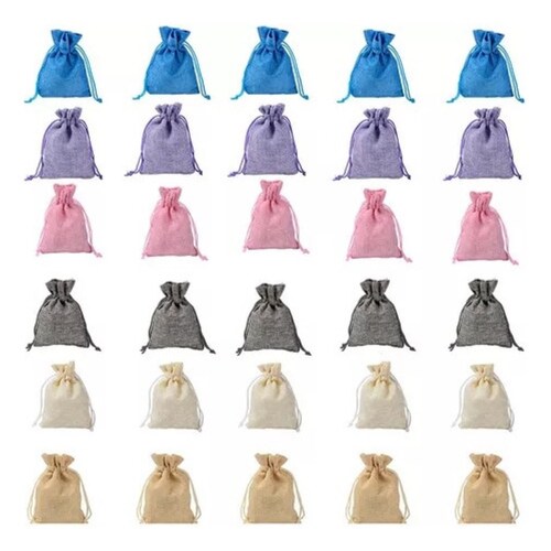30 Bolsas Costales Yute Con Cordón Dulceros Regalo Recuerdo Colores 