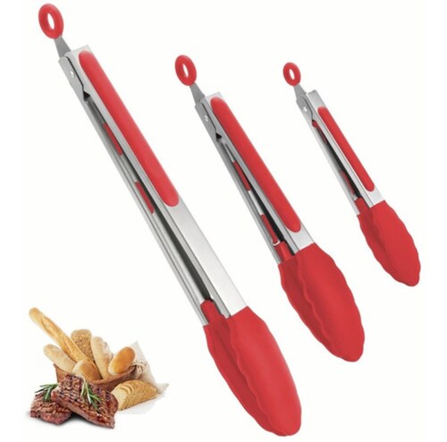 Pinzas De Cocina Silicona De Acero Inoxidable Para Cocina  Rojo/Plata 
