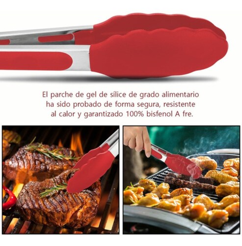 Pinzas De Cocina Silicona De Acero Inoxidable Para Cocina  Rojo/Plata 