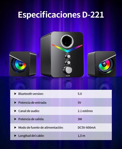 Tone Joy Bocinas Con Subwoofer Con Luces Rgb Led Para Pc/tv.