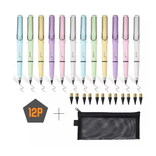 12p Lápices Infinito Mágico Con Borrador Colores Pasteles 