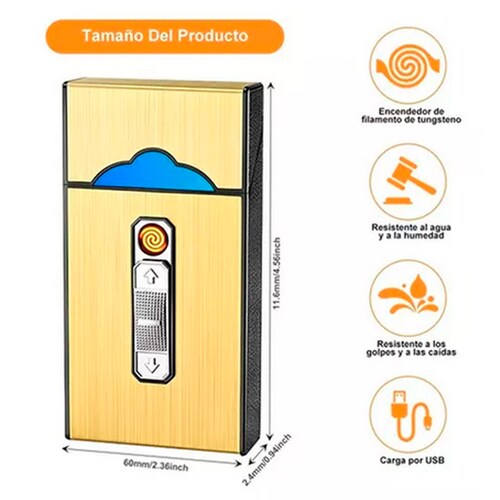 Cigarrera Con Encendedor Electrónico Usb Arco Plasma 2 En 1