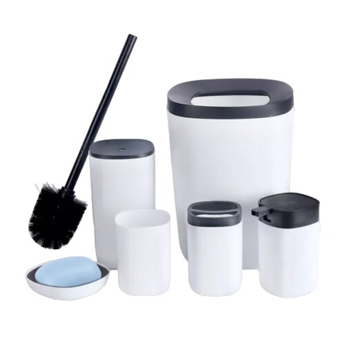 Juego De Accesorios De Baño Y Tocador Plástico Mate 6 Piezas Blanco