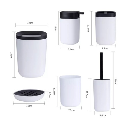 Juego De Accesorios De Baño Y Tocador Plástico Mate 6 Piezas Blanco