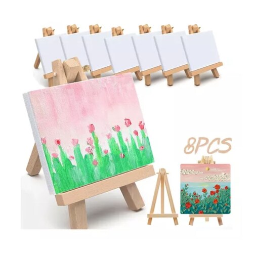 Mini Caballete De Madera Con Lienzo Para Pintura 8 Piezas