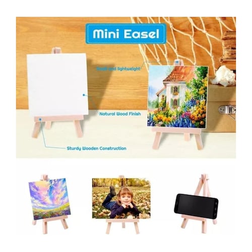 Mini Caballete De Madera Con Lienzo Para Pintura 8 Piezas