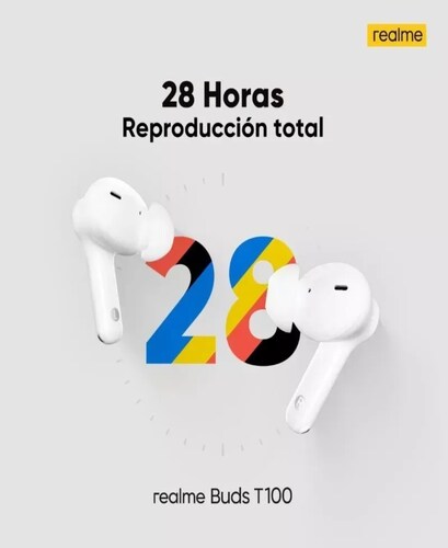 Cancelación De Ruido Táctil Realme Buds T100 Ipx5, Color Bla Color Blanco.