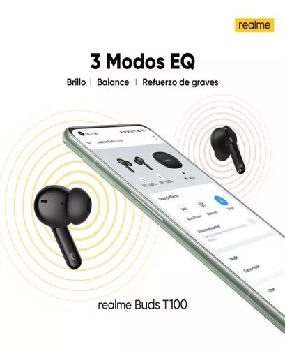 Cancelación De Ruido Táctil Realme Buds T100 Ipx5, Color Bla Color Blanco.