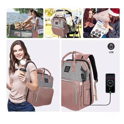 Pañalera multifunción rosa/gris