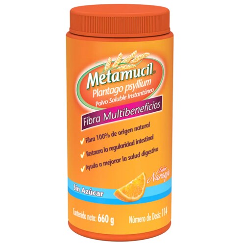 Metamucil Plantago Psyllium Sabor Naranja 660 gr.