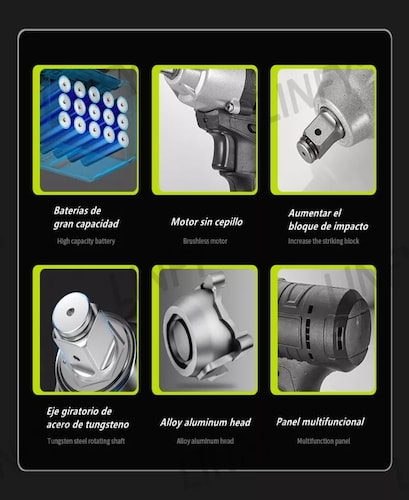 Llave de impacto eléctrica inalámbrica, pistola de impacto de 1/2 pulgada,  llave de impacto eléctrica sin escobillas, velocidad variable de 3200 RPM