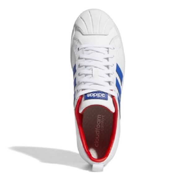 Tenis adidas blancos con azul y rojo hot sale