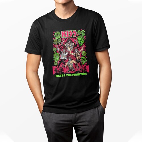 Playera Casual Negra para Hombre Kiss Rock Metal