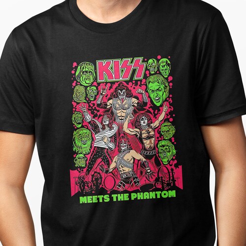 Playera Casual Negra para Hombre Kiss Rock Metal