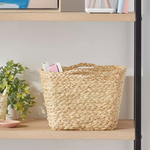 Canasta de Rafia trenzada con asas integradas para organizar la despensa de la cocina, gabinetes, armarios, encimeras, estantes, capacidad para alimentos, bebidas, aperitivos