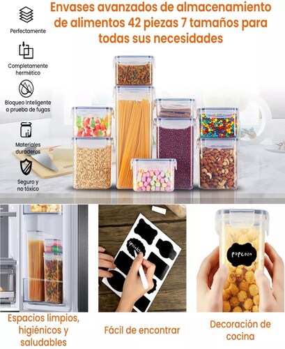 Recipientes herméticos para almacenar alimentos, 7 unidades de Vtopmart,  Transparente