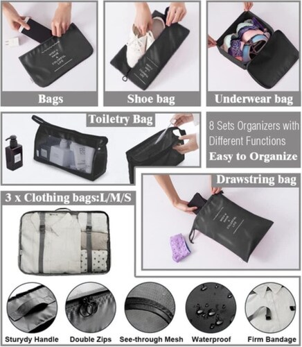8 Piezas Bolsas Organizadoras De Maletas Para Viaje, Impermeble Beige