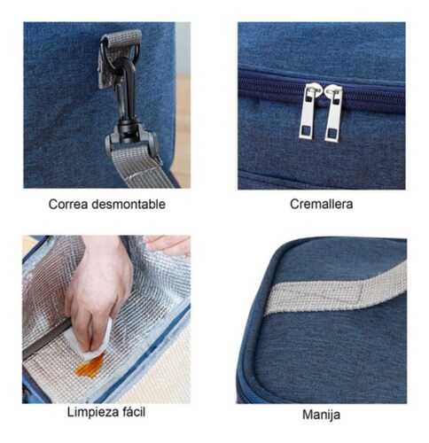 Bolsa Lonchera Térmica Para Trabajo Escolares Hombre Y Mujer Azul