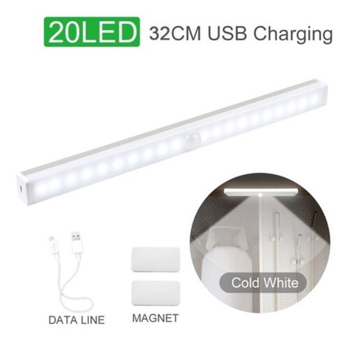 Barra De Luz Recargable 20led 32cm Con Sensor De Movimiento Blanco