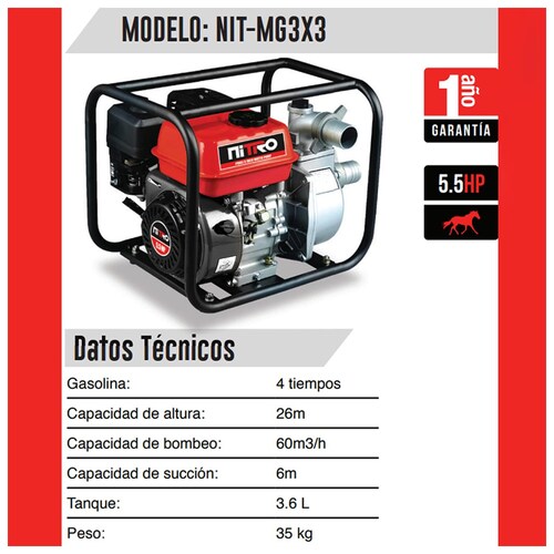 Motobomba Autocebante 3X3" 5.5Hp NIT-MG3X3 Nitro Machinery