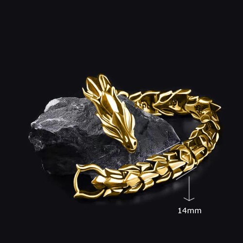 Pulsera cadena joyería mano dorado Acero Inoxidable Dragón Escamas adorno decoración.