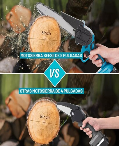 Mini Motosierra Inalambrica Portatil 8 In Con 2 Baterías 3ah Azul.