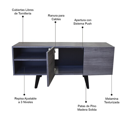  Mueble para TV de 50" Suecia  Minimalista y Practico Hogare Gris Storm 