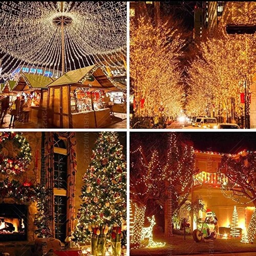 Guirnalda De Luces Solares Navidad 200 Led Focos 8 Modos 22m Calido