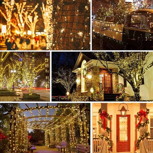 Guirnalda De Luces Solares Navidad 200 Led Focos 8 Modos 22m Calido