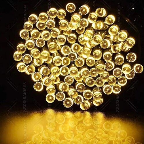Guirnalda De Luces Solares Navidad 200 Led Focos 8 Modos 22m Calido