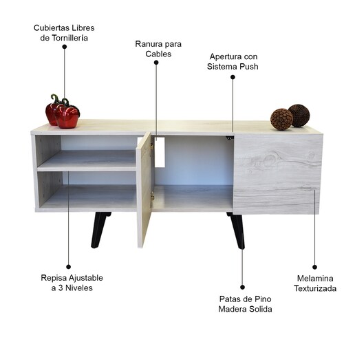  Mueble para TV de 50" Suecia   Minimalista y Practico Hogare Blanco Nordico