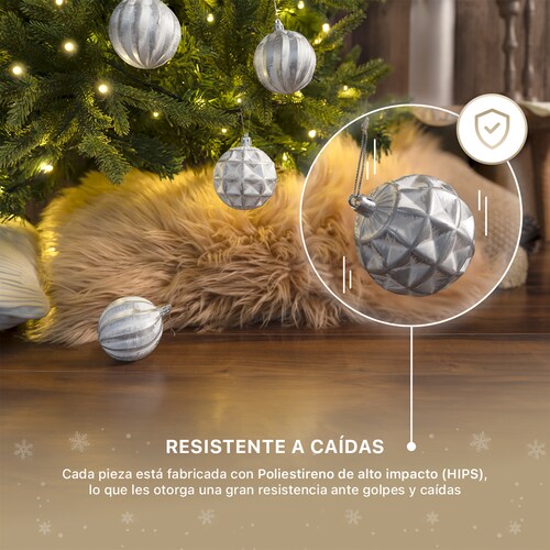 Set con 6 Esferas Decoración Navideña 8 cm Adornos para Árbol de Navidad (Blanca - Plateado) ESQUIMAL