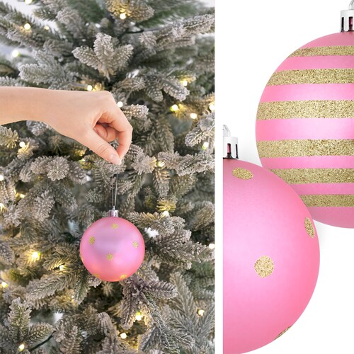 Set con 8 Esferas Decoración Navideña 8 cm Adornos para Árbol de Navidad (Rosa - Dorado) ESQUIMAL.