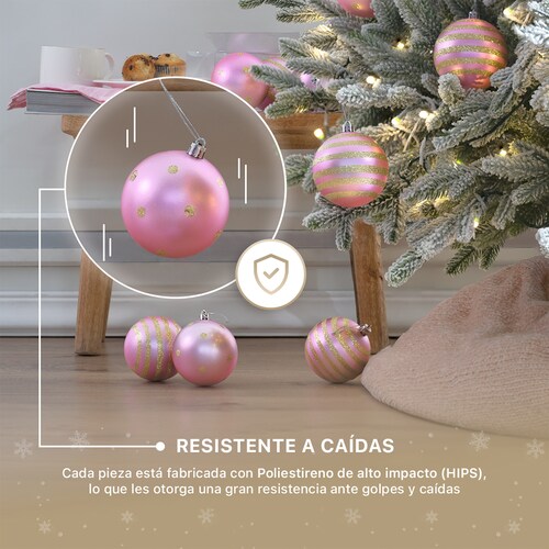 Set con 8 Esferas Decoración Navideña 8 cm Adornos para Árbol de Navidad (Rosa - Dorado) ESQUIMAL.