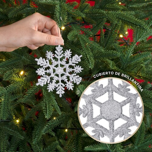 Decoración Navideña con Adornos para Árbol de Navidad (Copo Plateado) ESQUIMAL.
