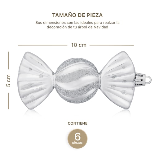 Decoración Navideña con Adornos para Árbol de Navidad (Dulce Plateado) ESQUIMAL.