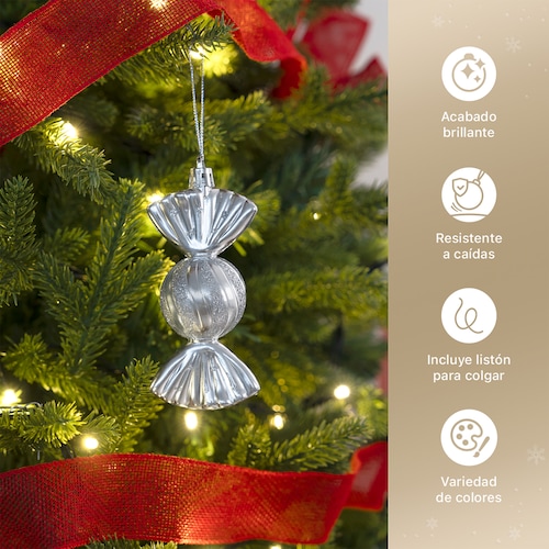 Decoración Navideña con Adornos para Árbol de Navidad (Dulce Plateado) ESQUIMAL.