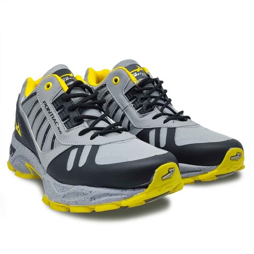 Tenis Pontiac 740 Gris Negro Amarillo Hombre Deportivos Running Montañismo Senderismo